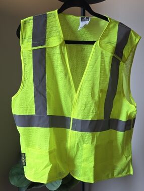 High-Visibility Safety Vest in Neon Yellow Green with Reflective Stripes